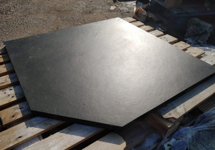 Custom five sided pentagonal slate hearth